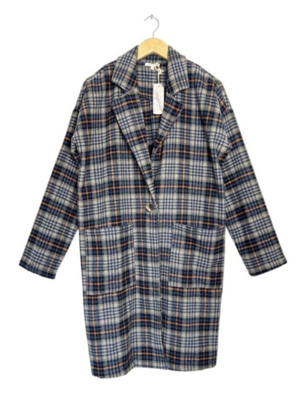 Mystree Women's Multicolor Plaid One Button Trench Coat - Sz L - New